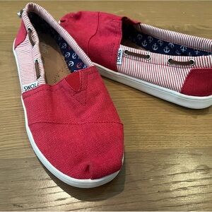 Red White Stripes Toms Shoes